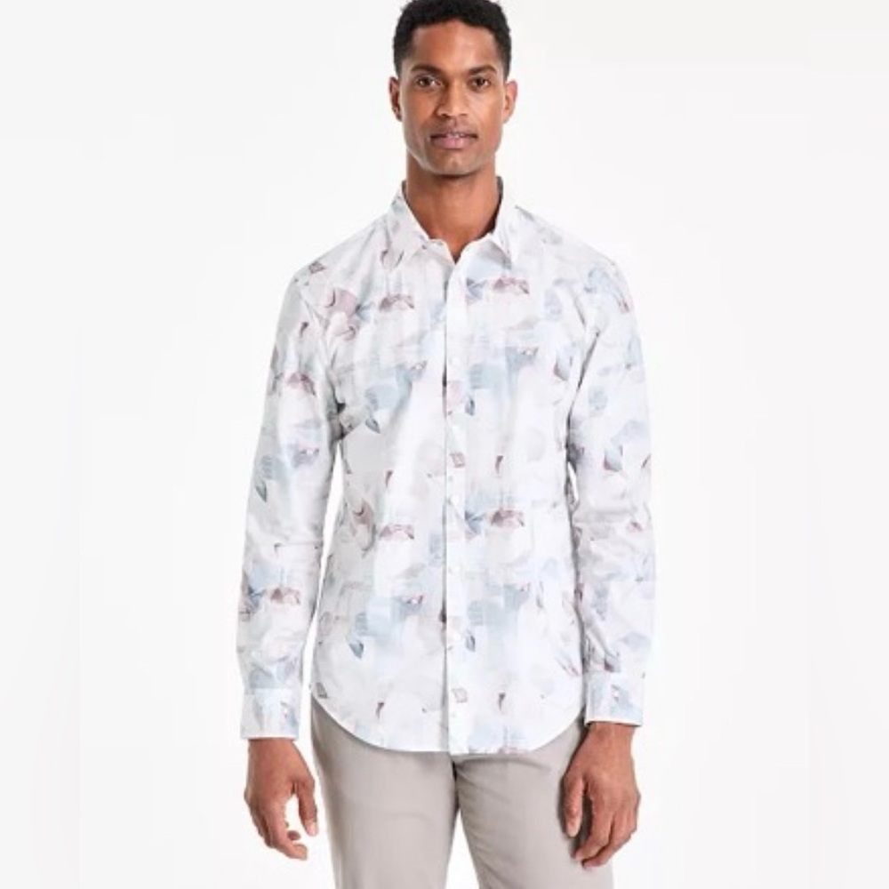 Men’s NWT ALFANI Regular-Fit Abstract Light Wave Print Button Down Shirt, Sz XL - Picture 2 of 8